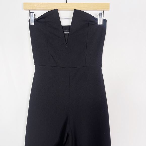 PrettyLittleThing Size 2 Black Strapless Sweetheart Neckline Wide Leg Jumpsuit - Picture 3 of 10